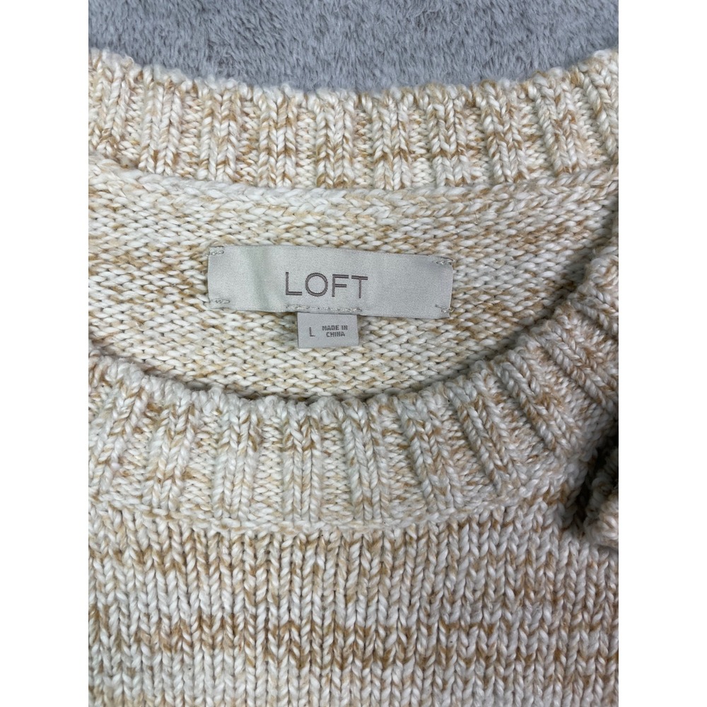 LOFT Sweater Womens Large L Beige Chunky Knit Very Merry Candy Cane Graphic Cozy - Picture 2 of 11